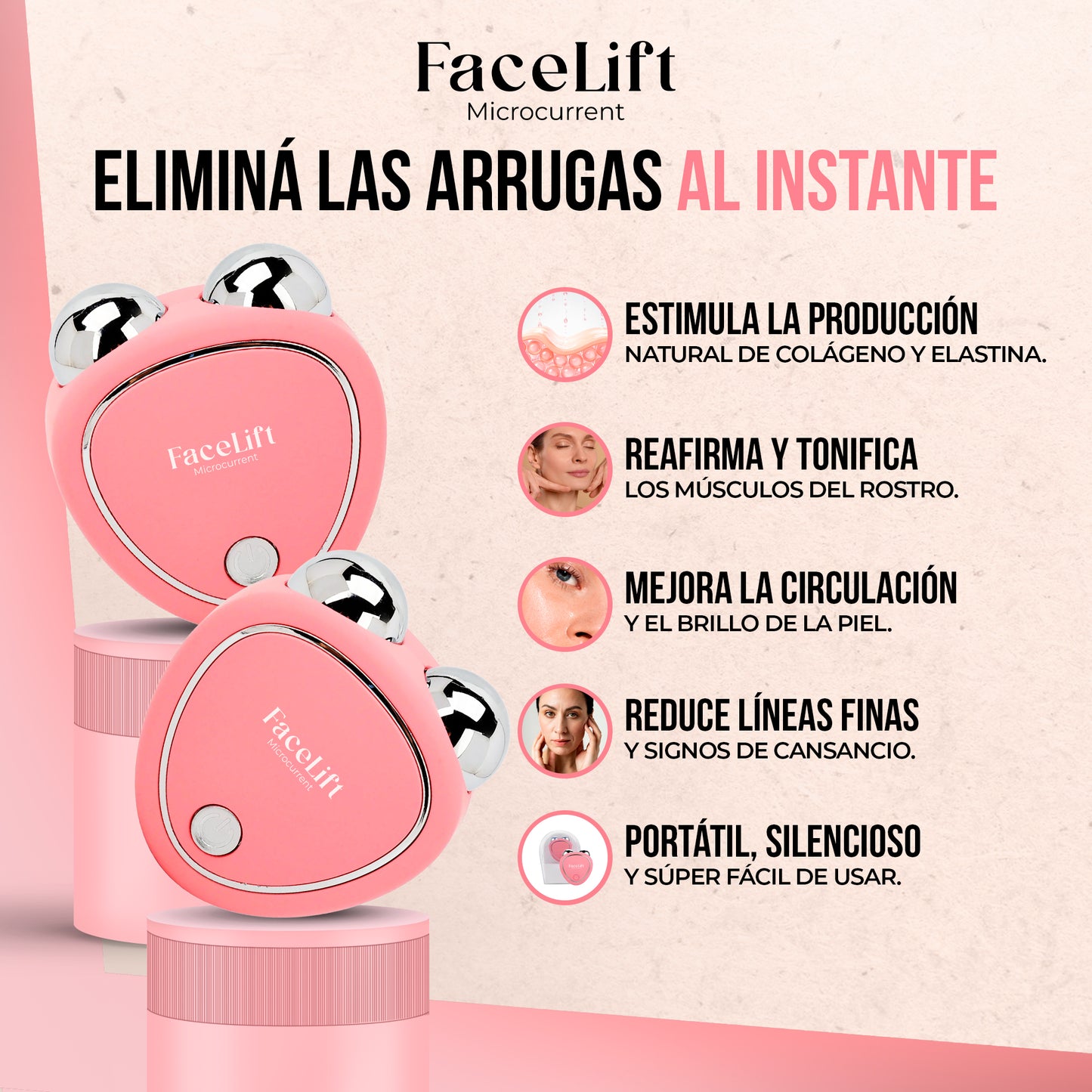 FaceLift - Masajeador Facial HV Microcorriente