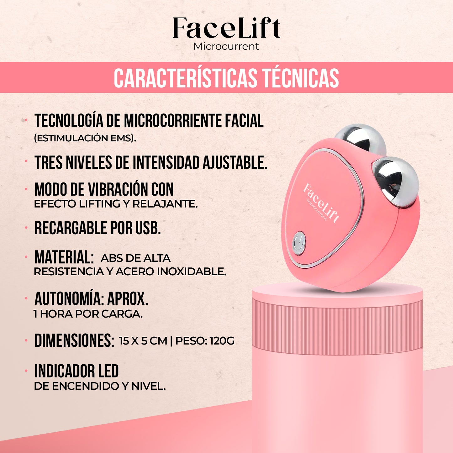 FaceLift - Masajeador Facial HV Microcorriente